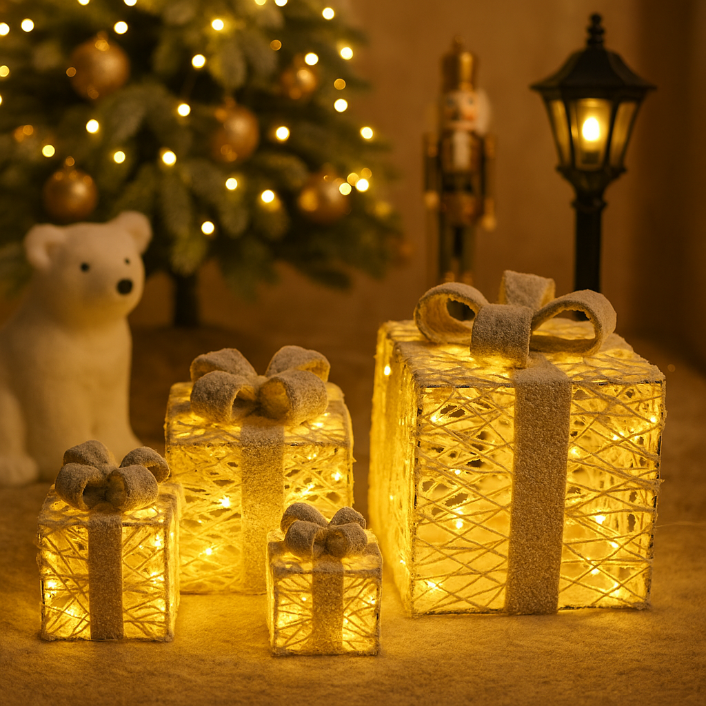 Snow Covered LED Gift Box Set Luxury Casa