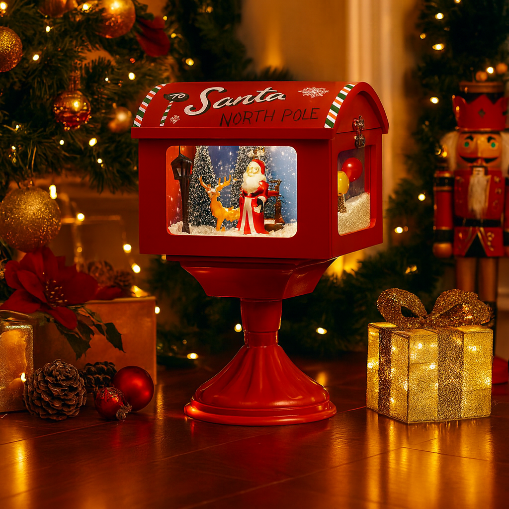 Christmas Musical Table Mailbox with Snowfall Luxury Casa