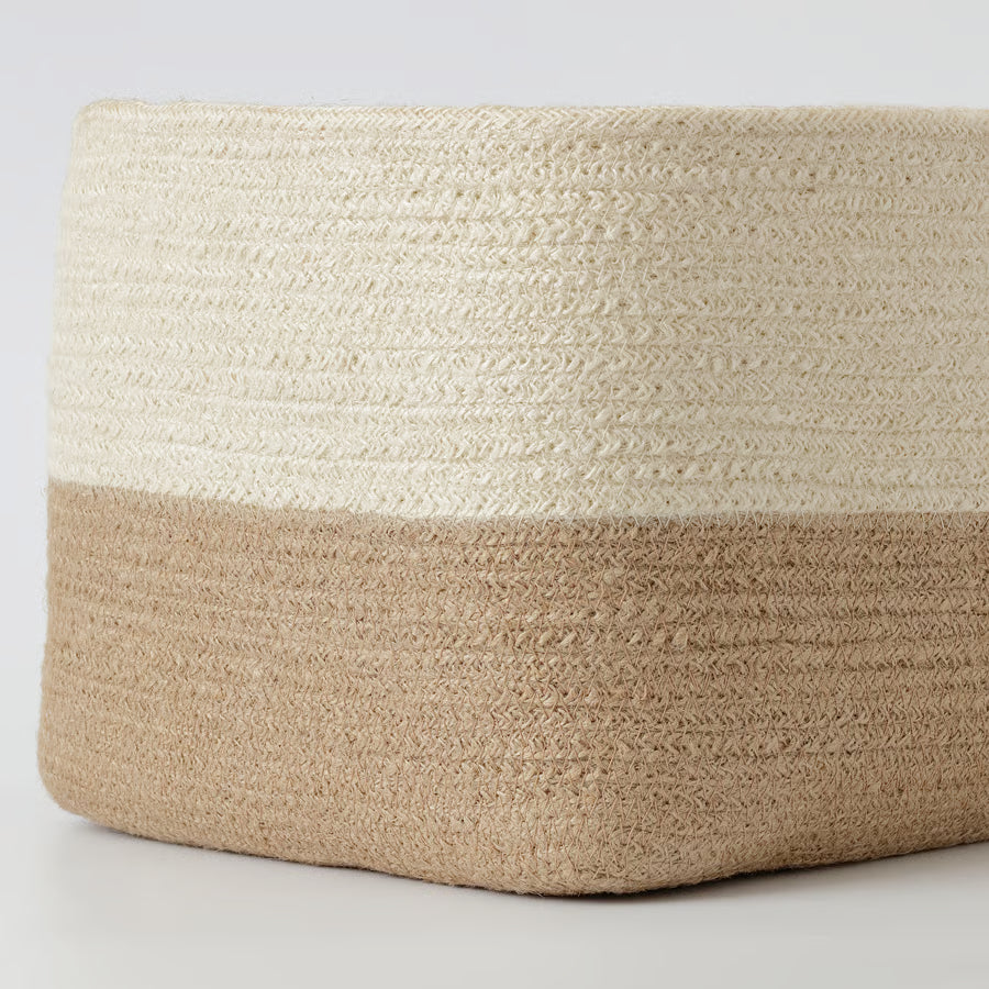 Two-Tone Woven Storage Basket – Beige & Natural Luxury Casa