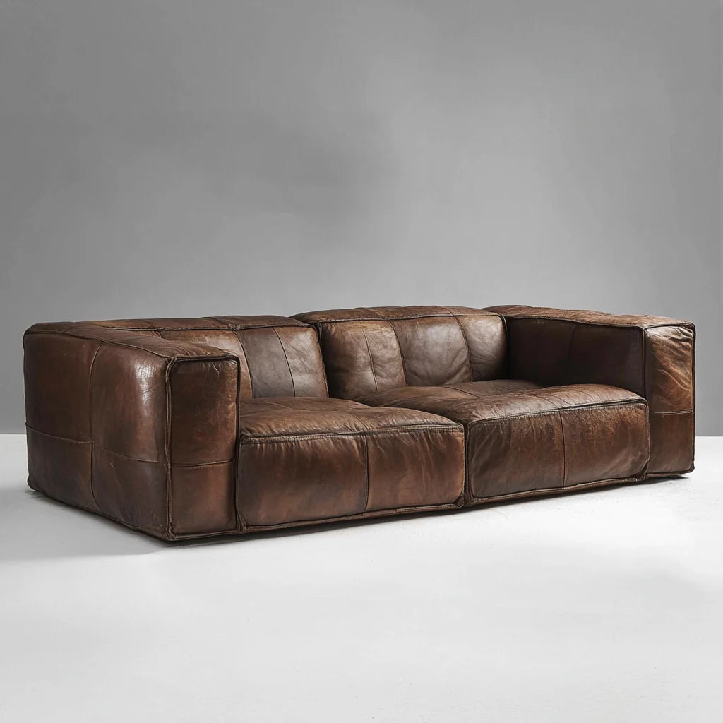 Boxy Leather Sofa – Modern Vintage Design Luxury Casa