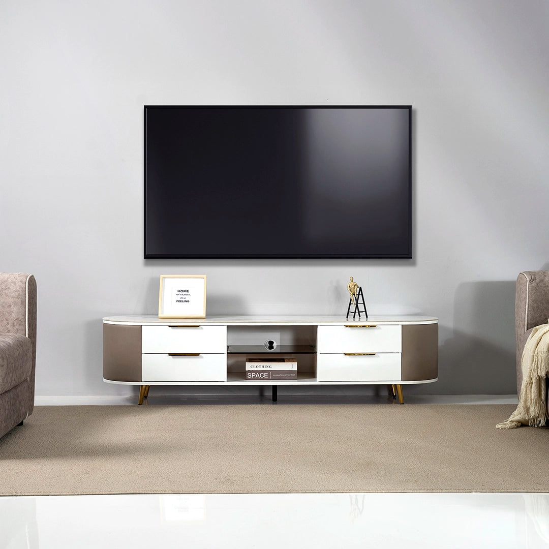 Modern TV Unit with White & Taupe Finish Luxury Casa