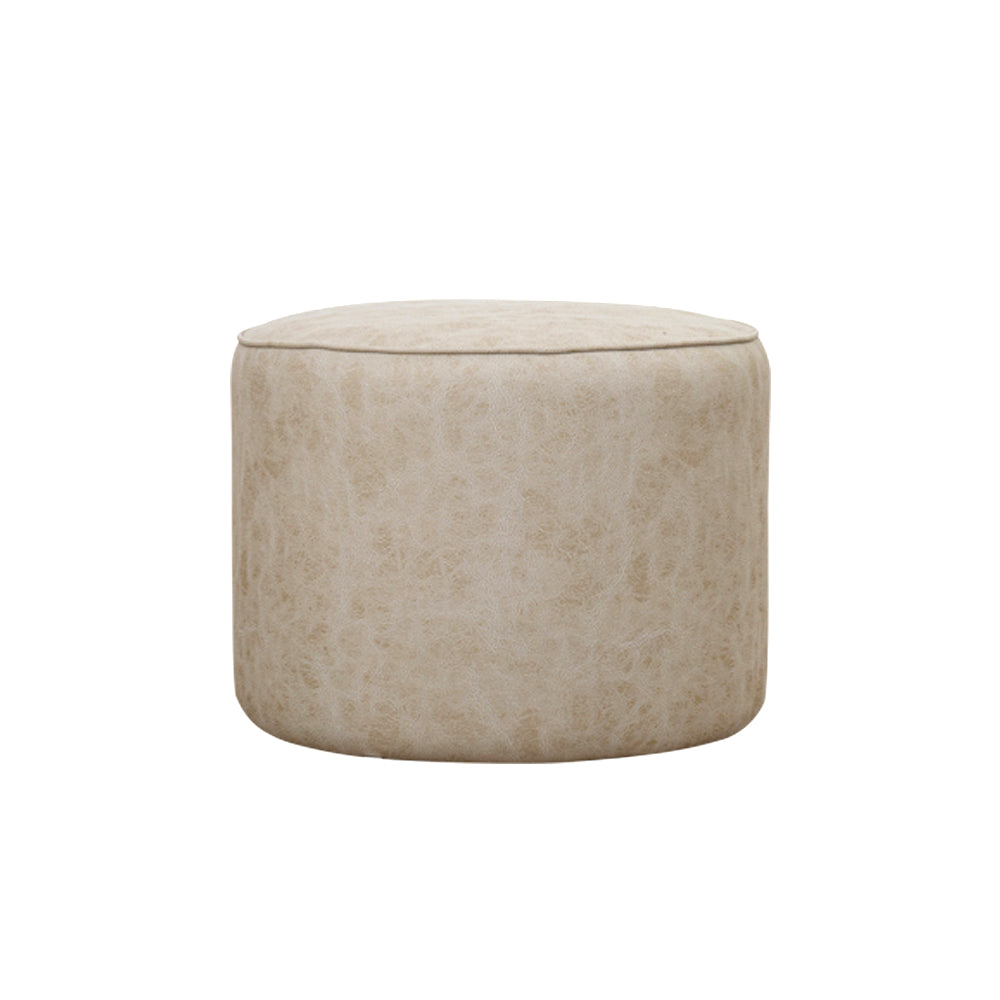 Round Faux Leather Ottoman – Beige Luxury Casa