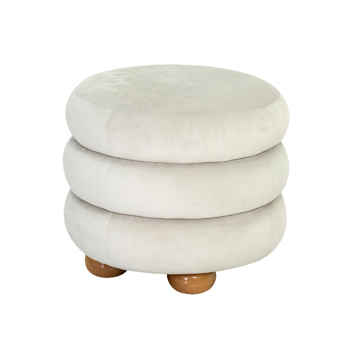Round Velvet Ottoman Stool with Wooden Legs Luxury Casa