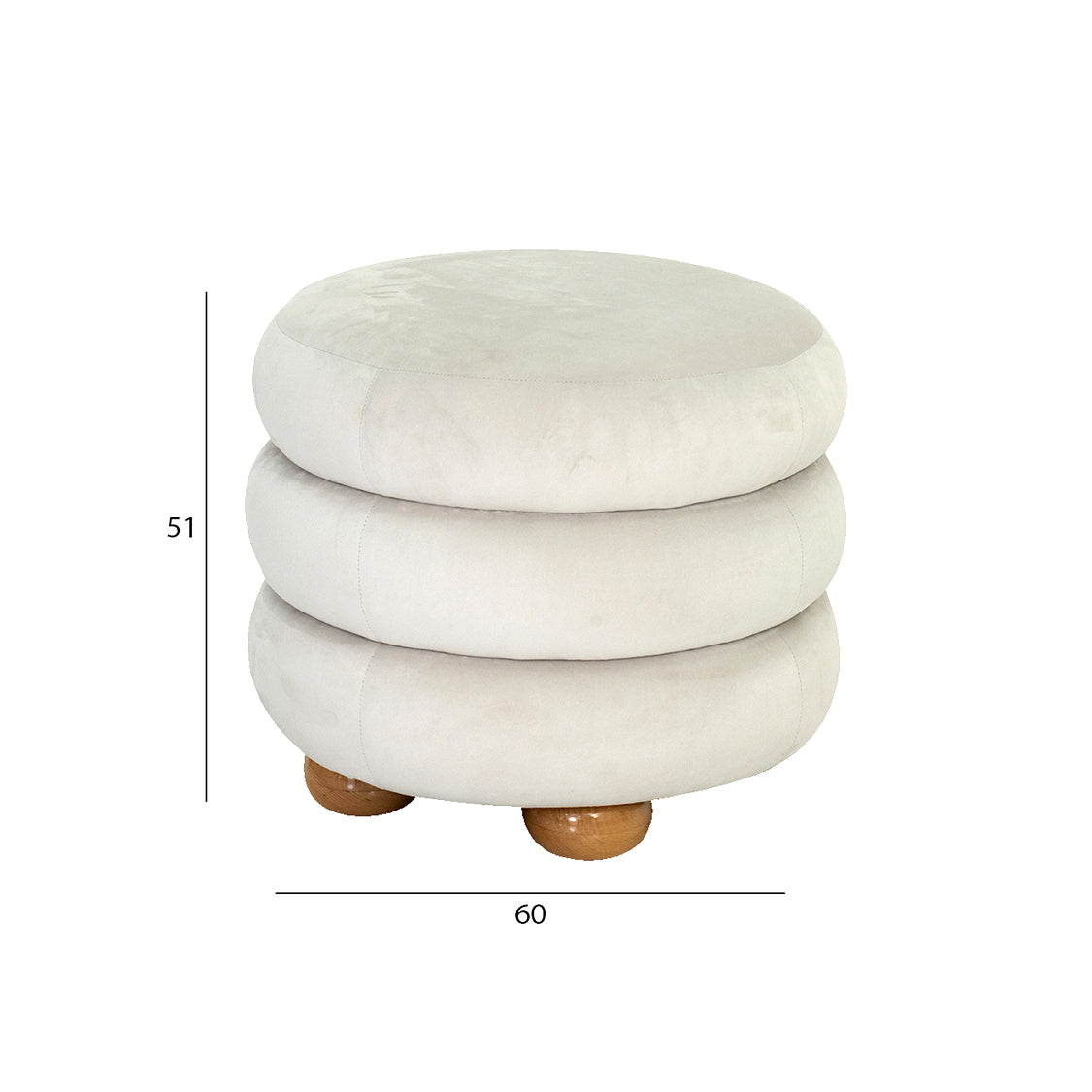 Round Velvet Ottoman Stool with Wooden Legs Luxury Casa