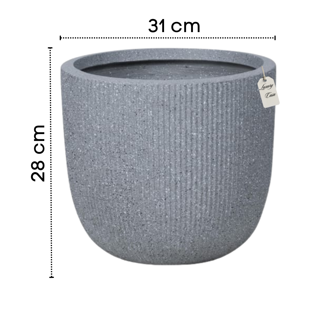 Vertical Ribbed Stone Planter – Modern Decorative Pot - Small Luxury Casa