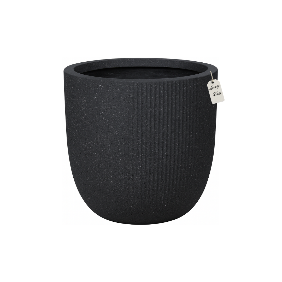 Vertical Ribbed Stone Planter – Modern Decorative Pot - Small Luxury Casa