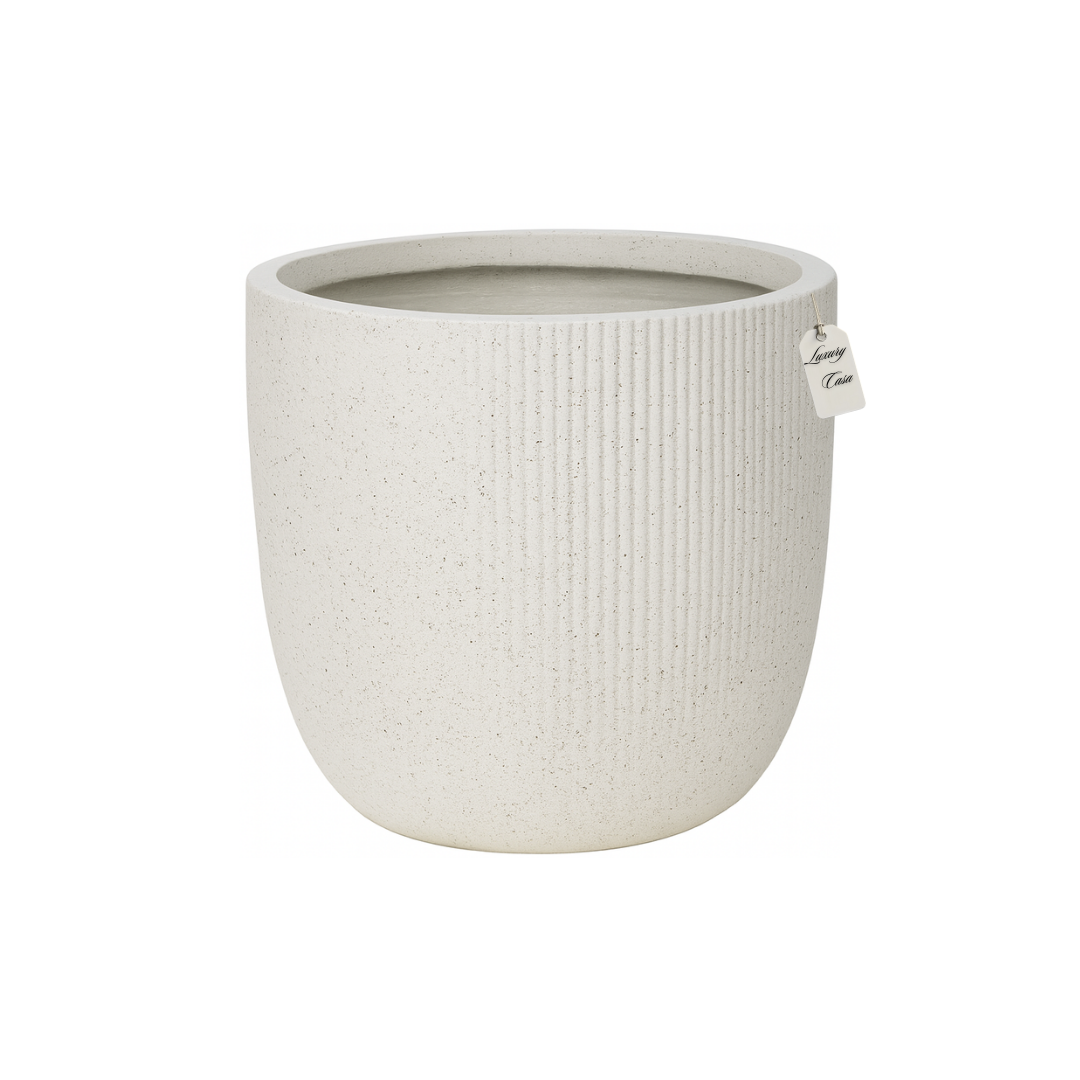 Vertical Ribbed Stone Planter – Modern Decorative Pot - Small Luxury Casa