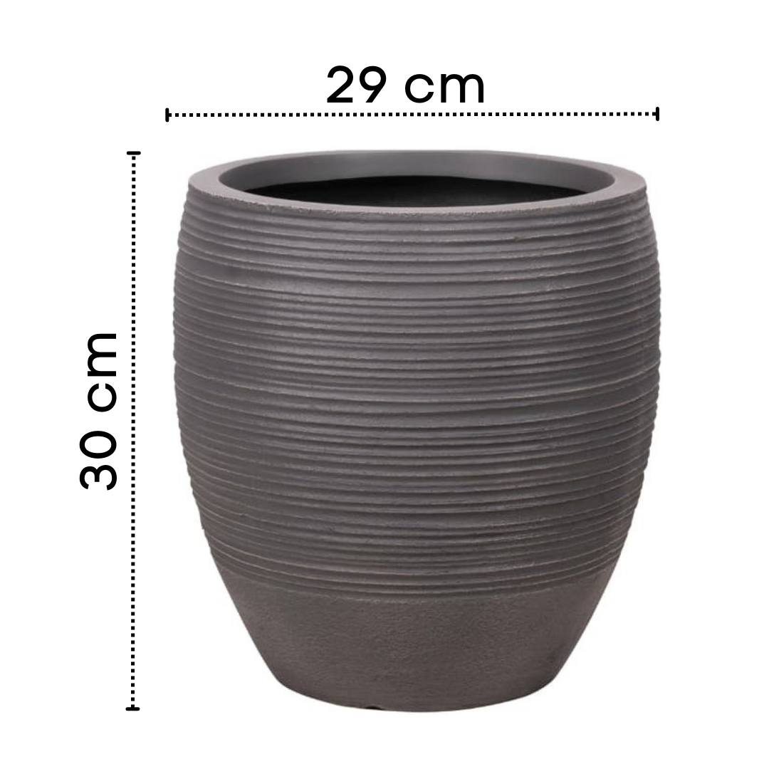 Dark Ribbed Round Planter – Modern Decorative Pot - Medium Luxury Casa