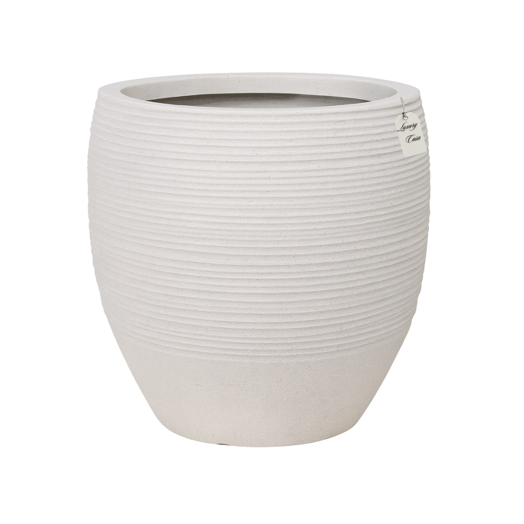 Dark Ribbed Round Planter – Modern Decorative Pot - Medium Luxury Casa