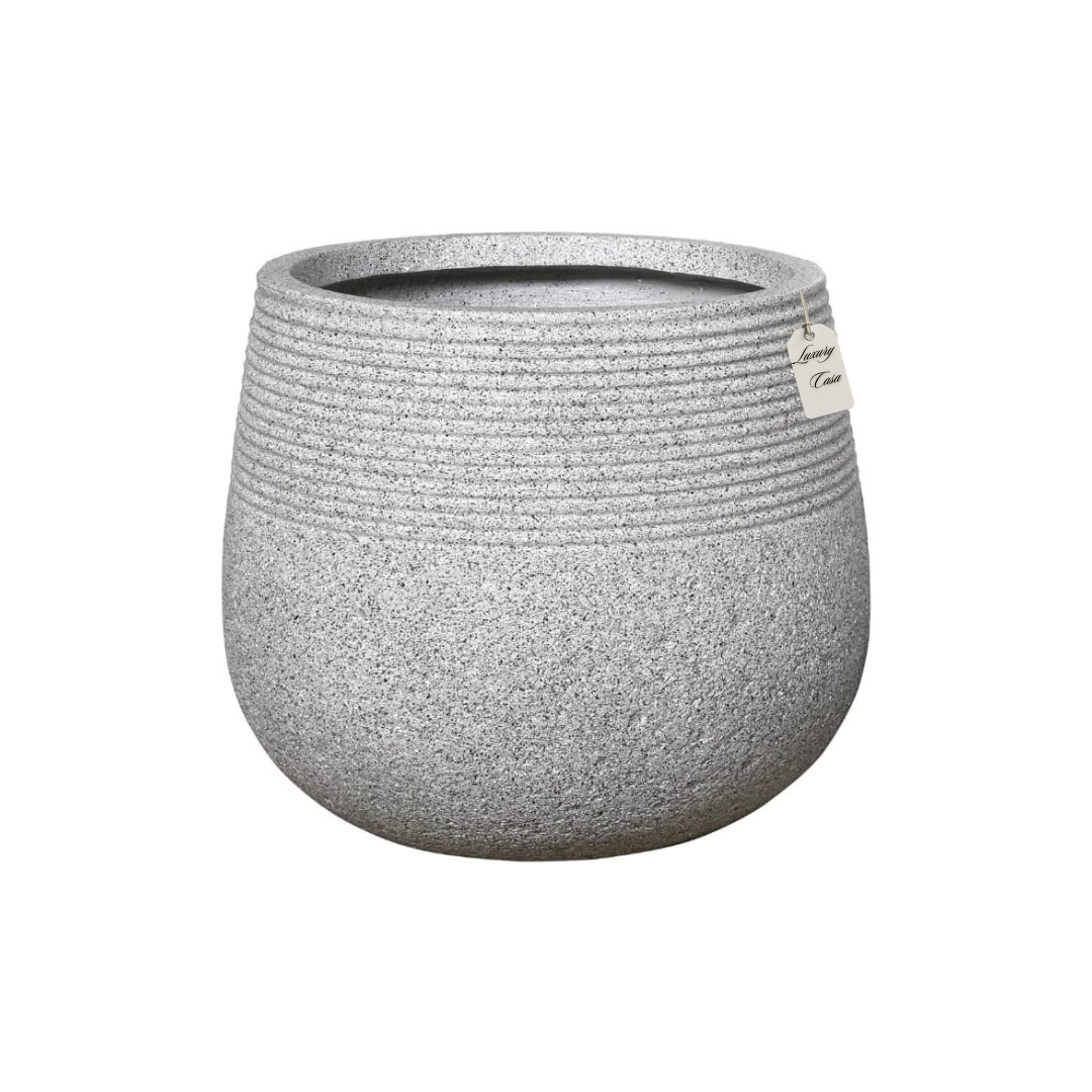 Stone Finish Ribbed Band Planter – Modern Decorative Pot - Medium Luxury Casa
