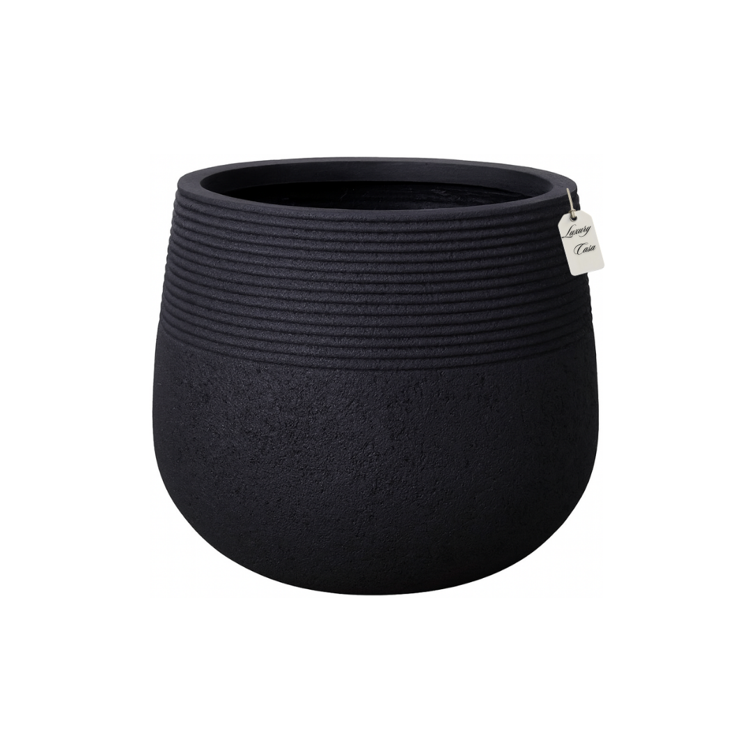 Stone Finish Ribbed Band Planter – Modern Decorative Pot - Medium Luxury Casa
