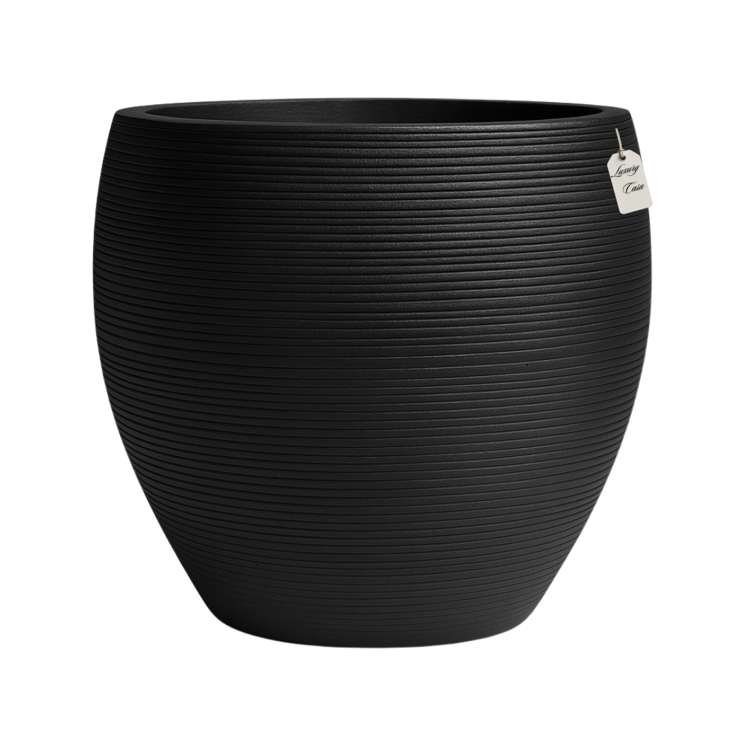 Horizontal Ribbed Round Planter – Modern Decorative Pot - Medium Luxury Casa
