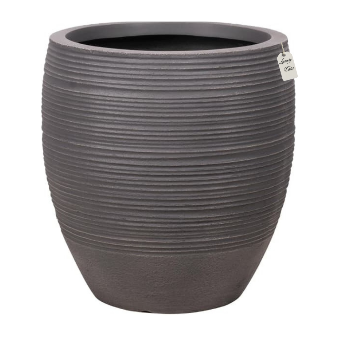 Dark Ribbed Round Planter – Modern Decorative Pot - Large Luxury Casa