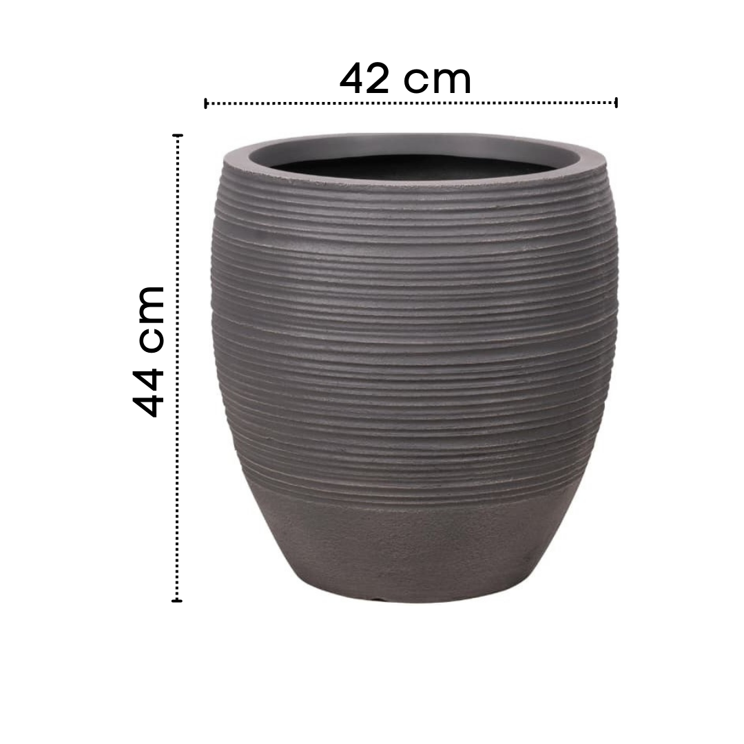 Dark Ribbed Round Planter – Modern Decorative Pot - Large Luxury Casa
