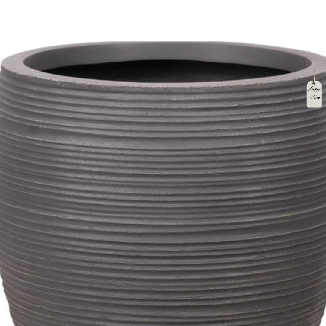 Dark Ribbed Round Planter – Modern Decorative Pot - Large Luxury Casa