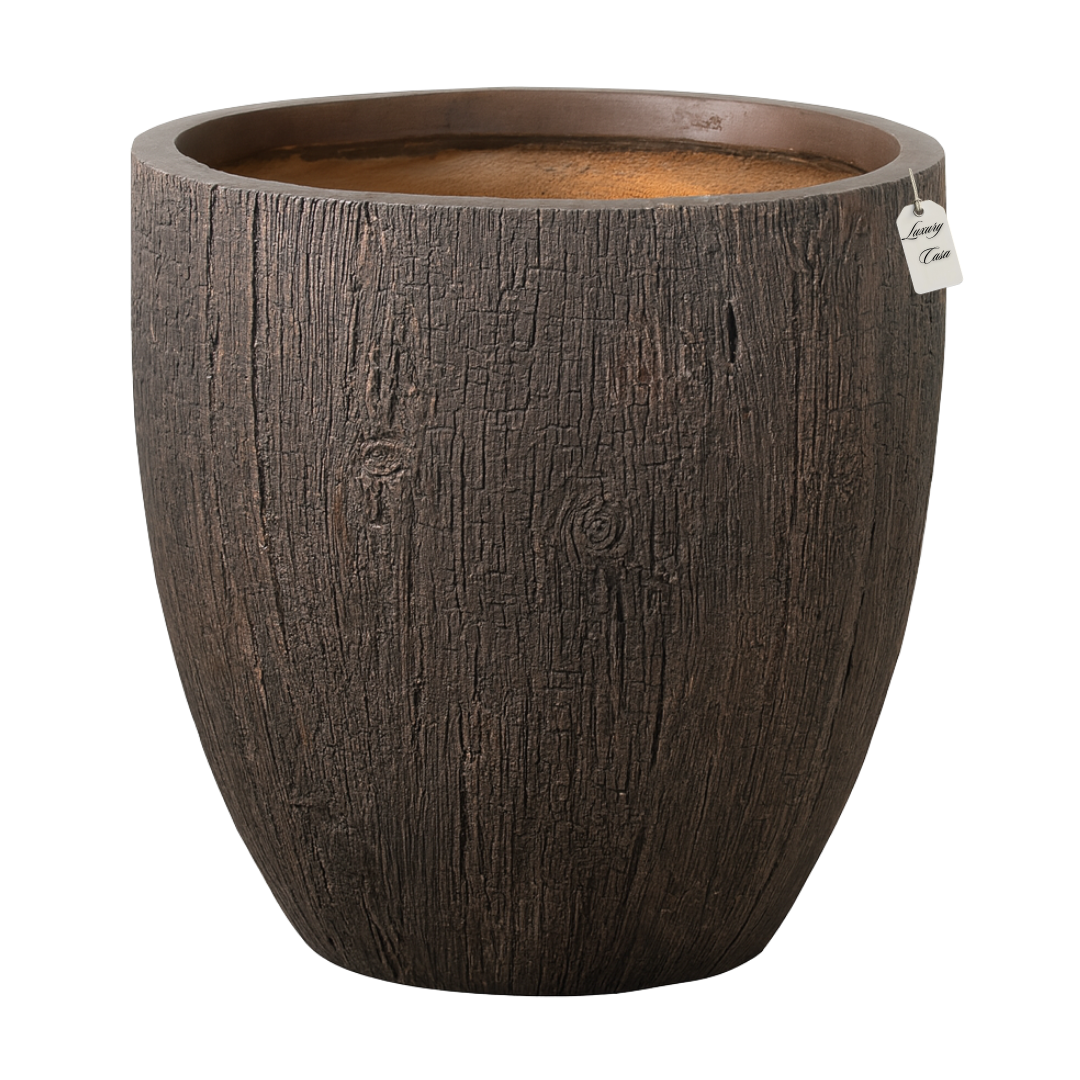 Wood Grain Textured Planter – Modern Decorative Pot - Large Luxury Casa