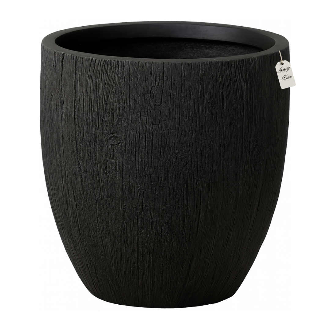 Wood Grain Textured Planter – Modern Decorative Pot - Large Luxury Casa