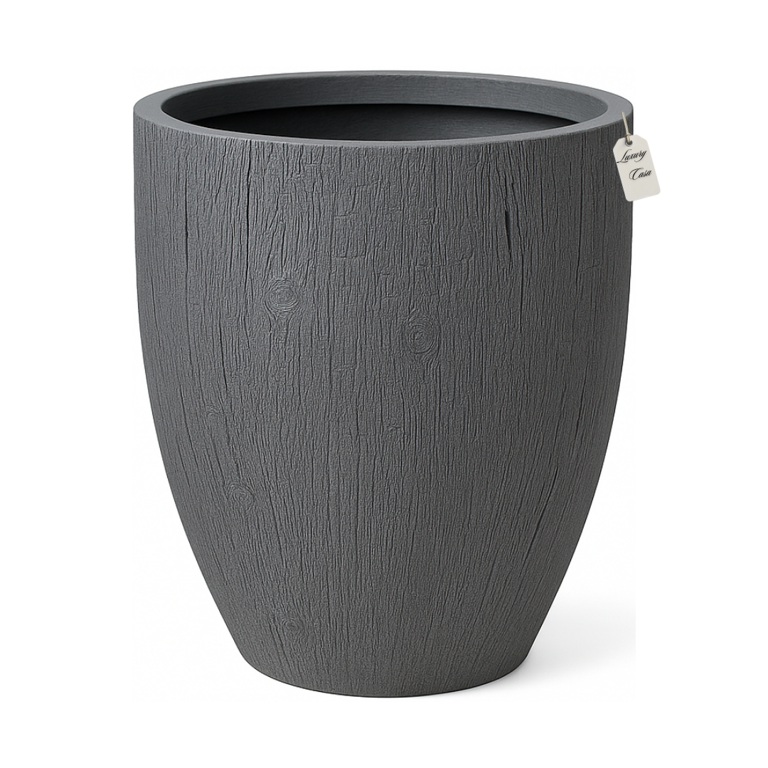 Wood Grain Textured Planter – Modern Decorative Pot - Large Luxury Casa