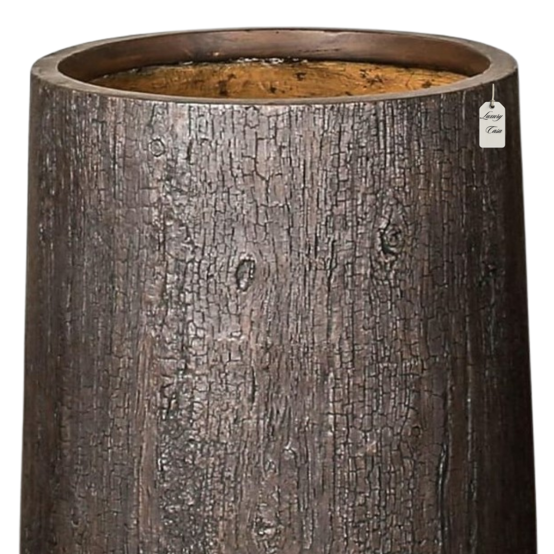 Tall Rustic Wood Grain Planter – Modern Decorative Pot - Medium Luxury Casa