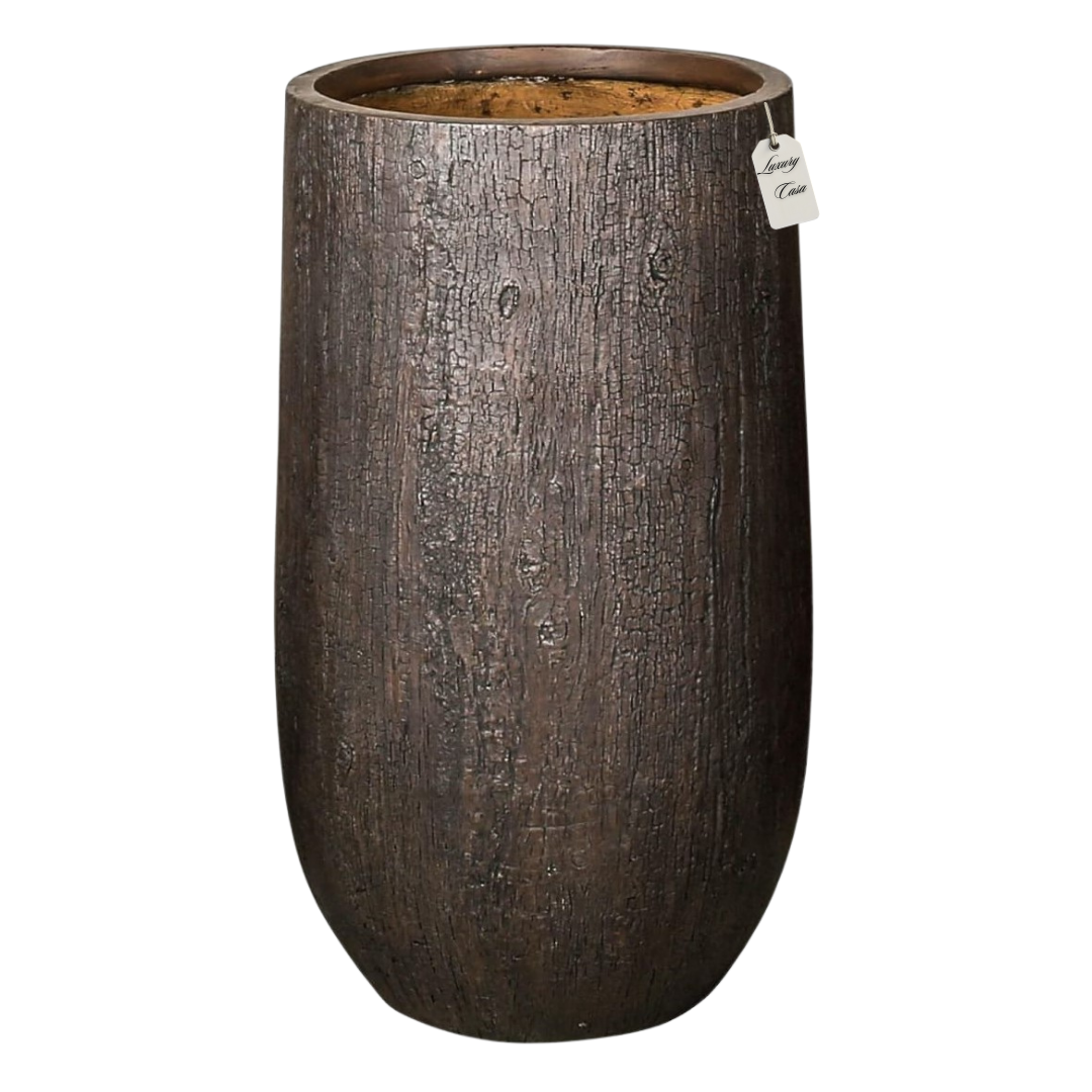Tall Rustic Wood Grain Planter – Modern Decorative Pot - Large Luxury Casa