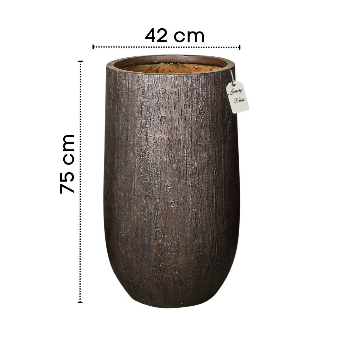 Tall Rustic Wood Grain Planter – Modern Decorative Pot - Large Luxury Casa