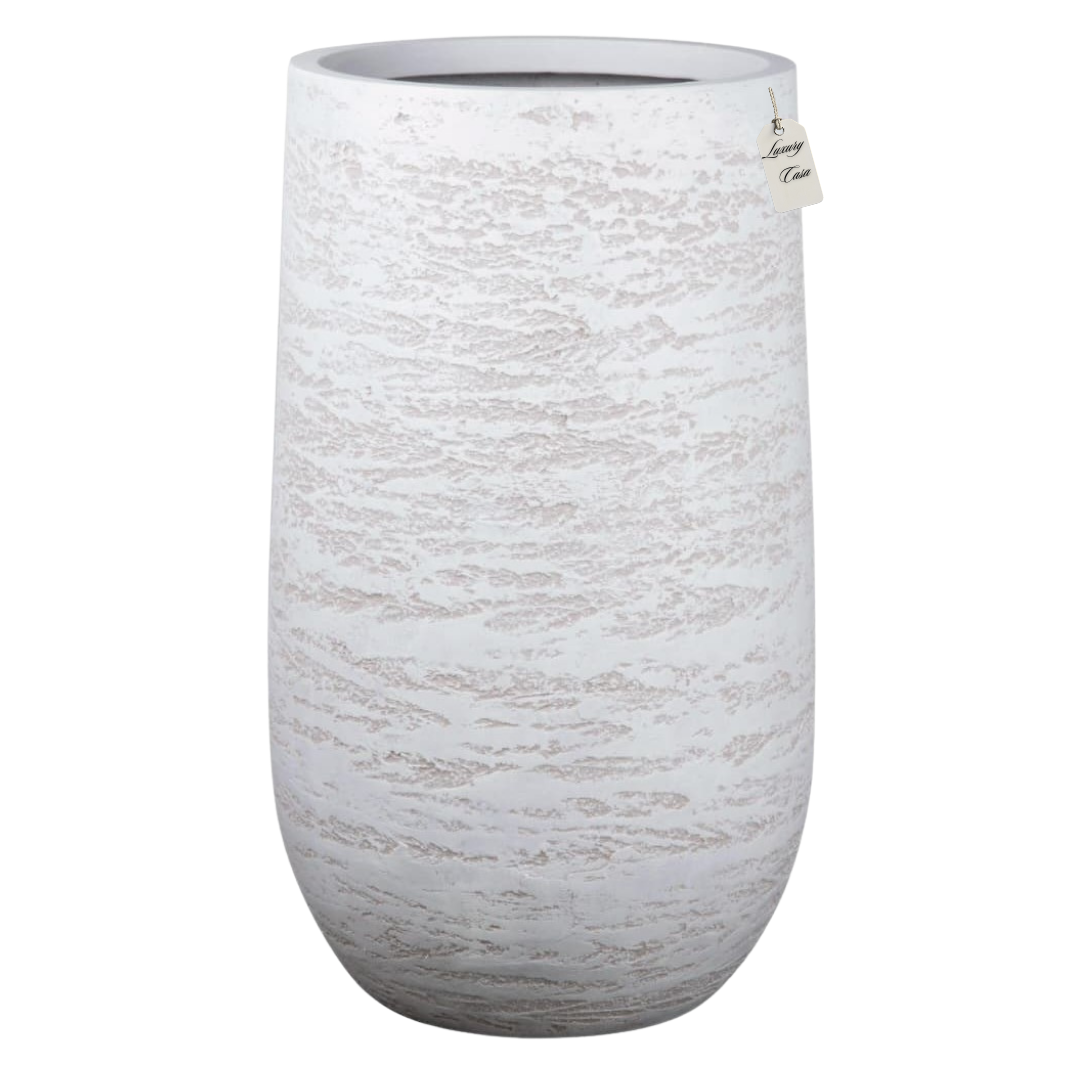 Textured White Tall Planter – Modern Decorative Pot - Large Luxury Casa