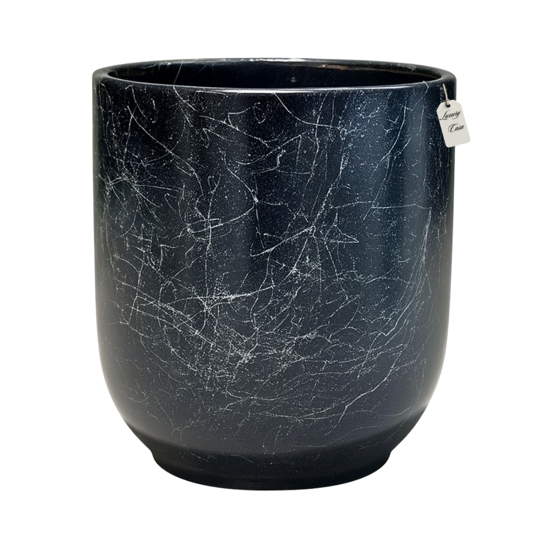 Black Marble Effect Planter – Modern Decorative Pot Luxury Casa