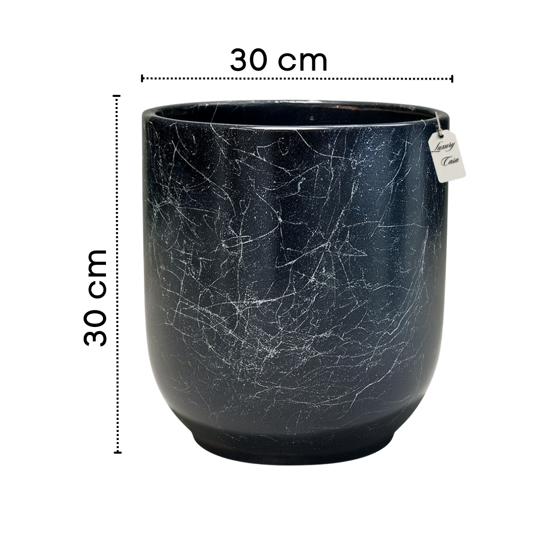 Black Marble Effect Planter – Modern Decorative Pot Luxury Casa