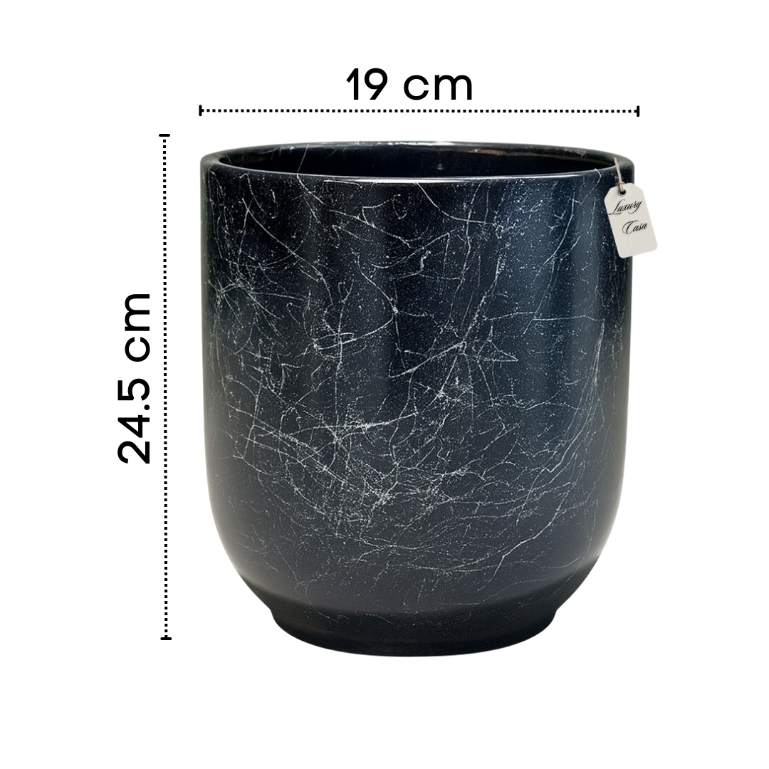 Black Marble Effect Planter – Modern Decorative Pot Luxury Casa