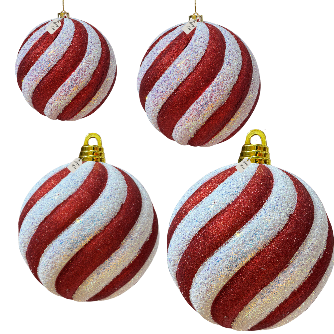 Red & White Swirl Christmas Baubles Luxury Casa
