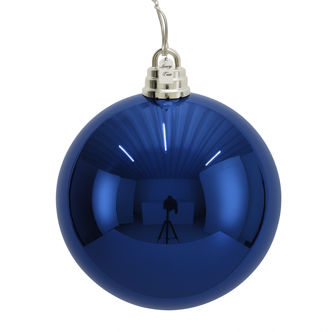 Blue Christmas Bauble Ornament – 30 cm (Glossy Shatterproof Large Decoration) Luxury Casa