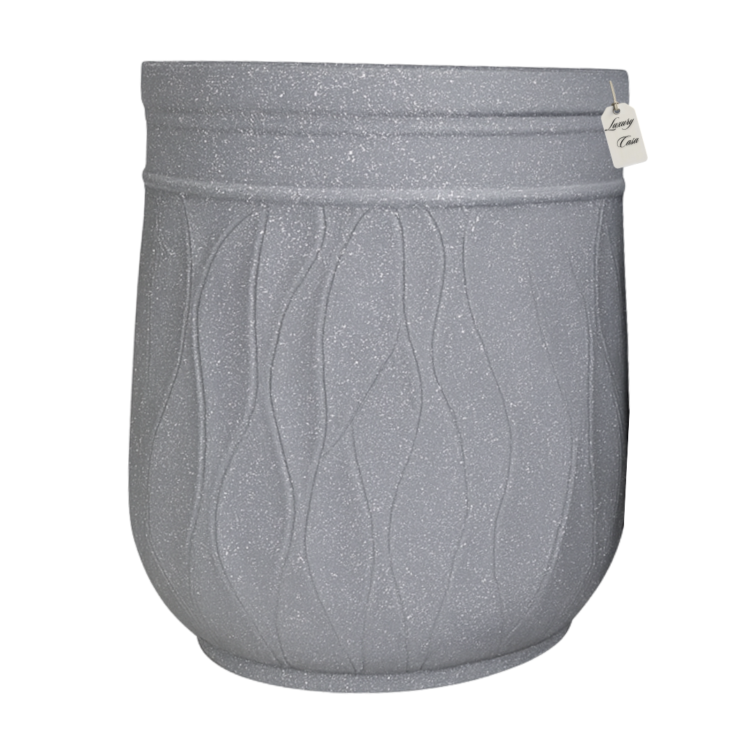 Engraved Wave Design Planter – Modern Decorative Pot - Large Luxury Casa