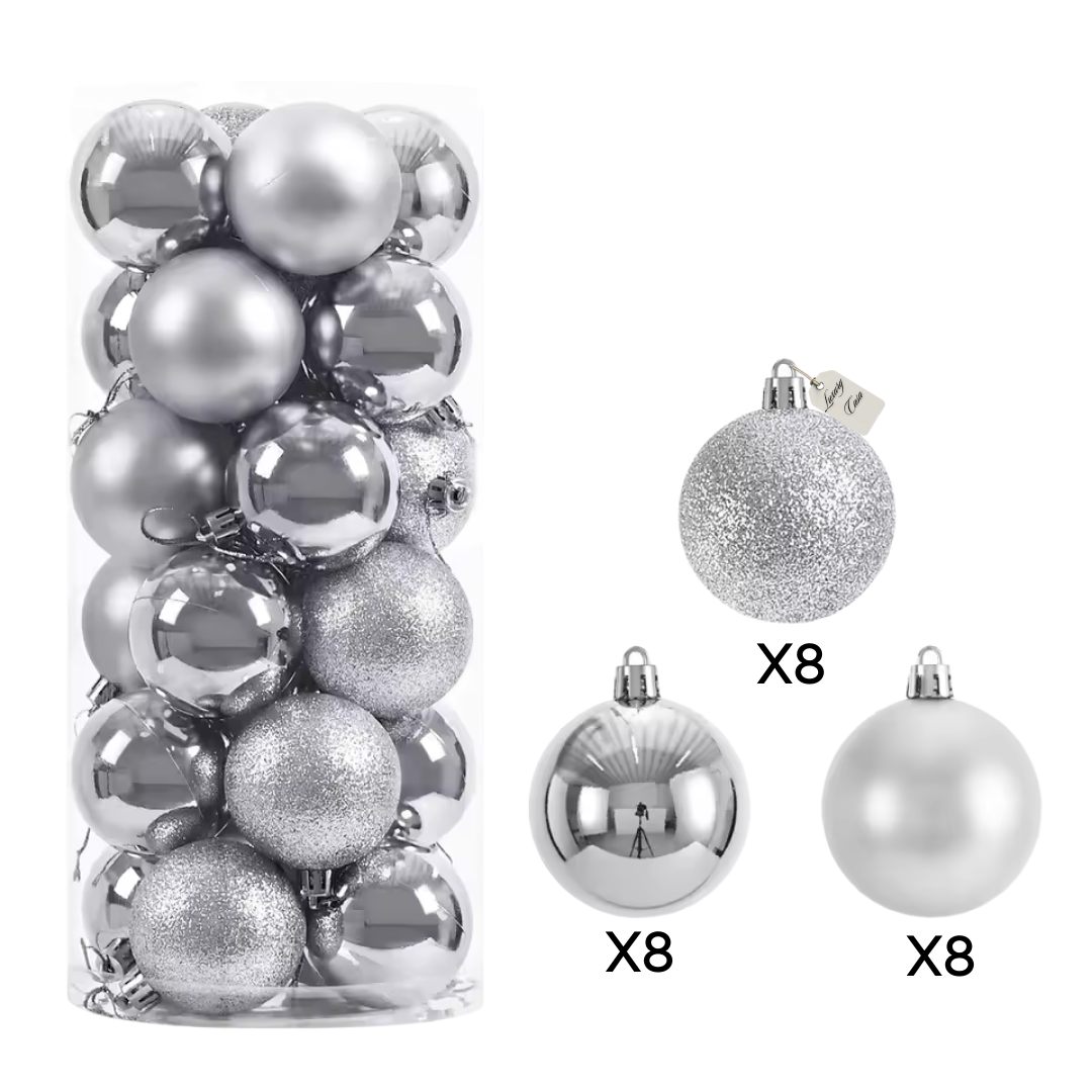 Christmas Baubles Ornaments Set – 24 pcs (10 cm, Glitter, Glossy & Matte Christmas Tree Decorations) Luxury Casa