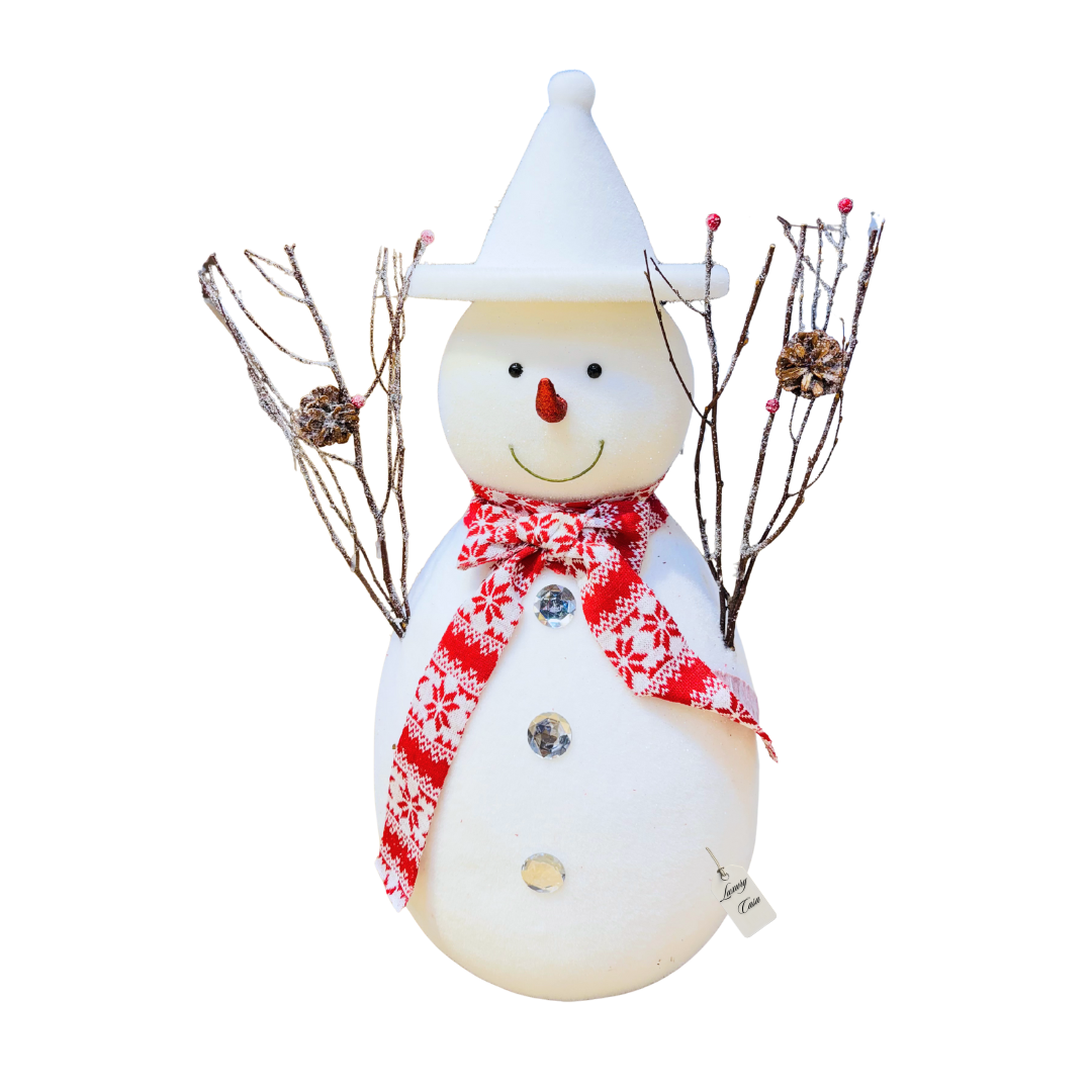 Snowman Decoration with Scarf and Pinecone Branch Arms Luxury Casa