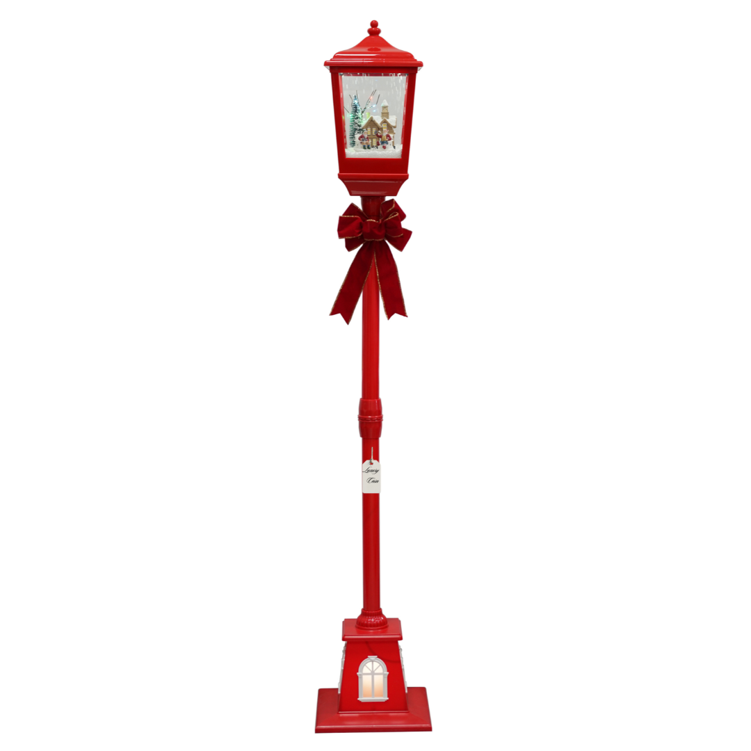 Christmas Musical Tall Red Lamp Post with Snowfall Luxury Casa