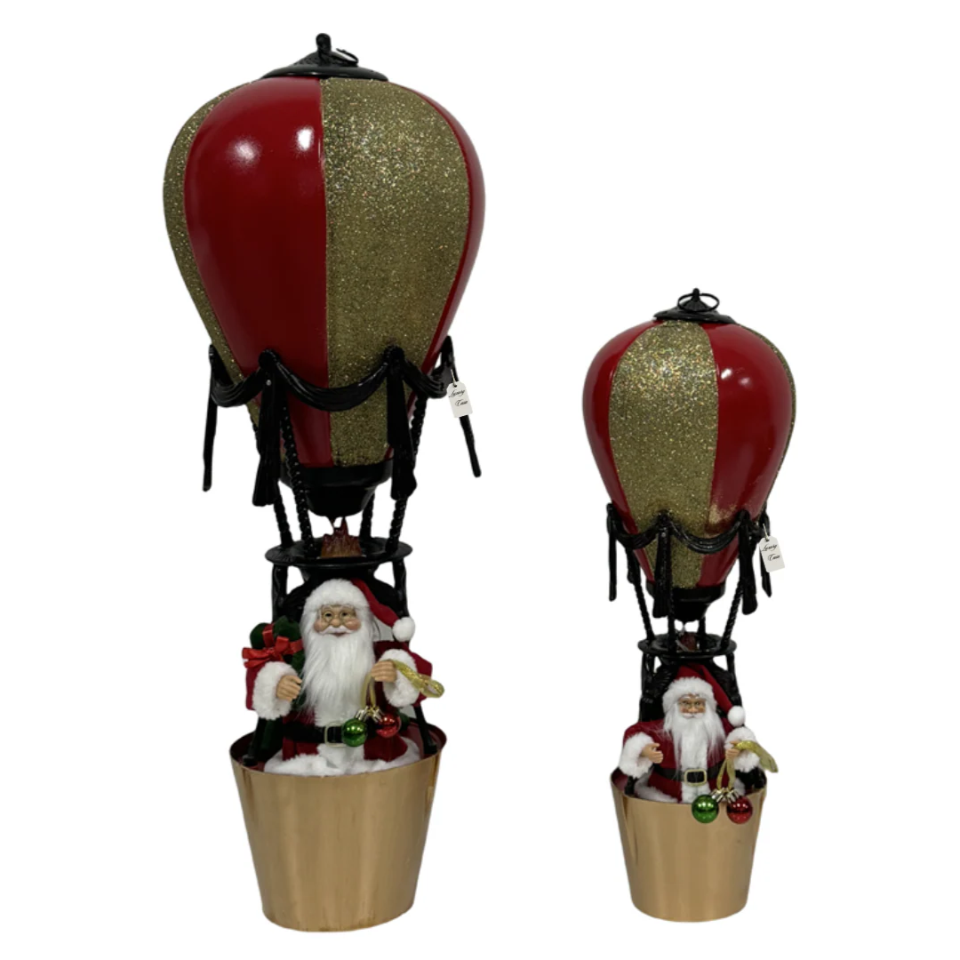 Santa Hot Air Balloon LED Decoration – Gold Glitter Design Luxury Casa