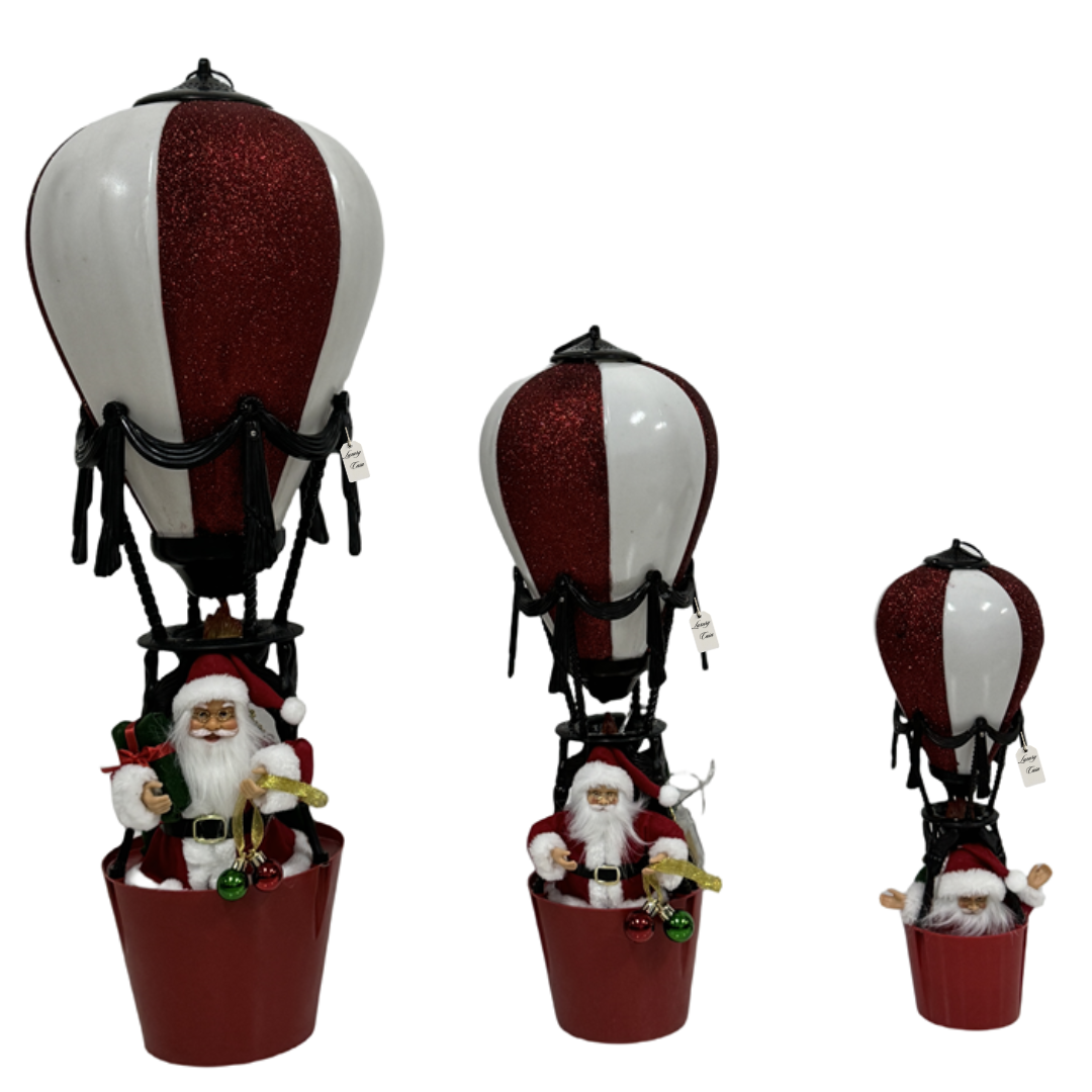 Santa Hot Air Balloon LED Decoration – Red & White Design Luxury Casa