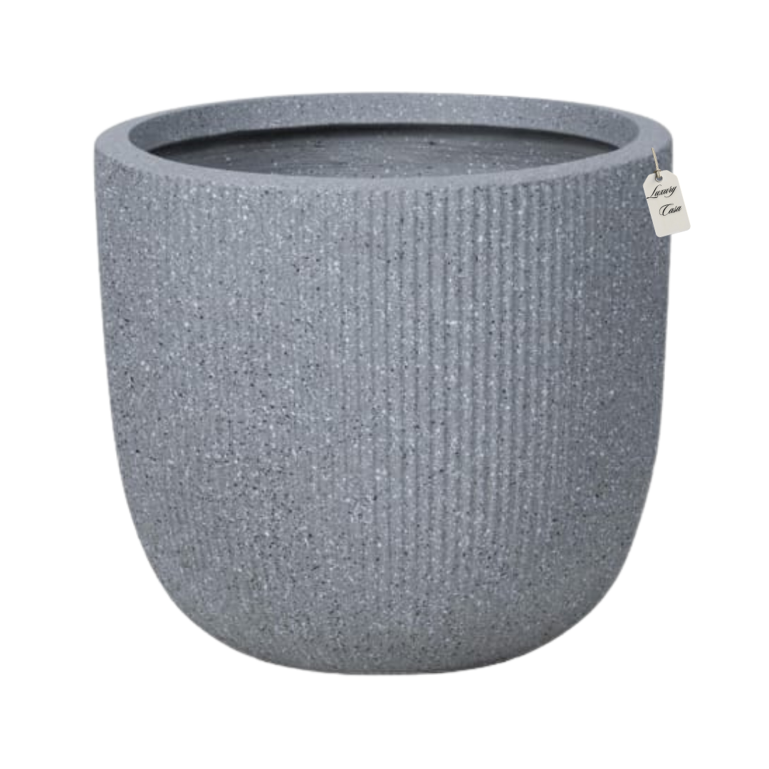 Vertical Ribbed Stone Planter – Modern Decorative Pot - Large Luxury Casa