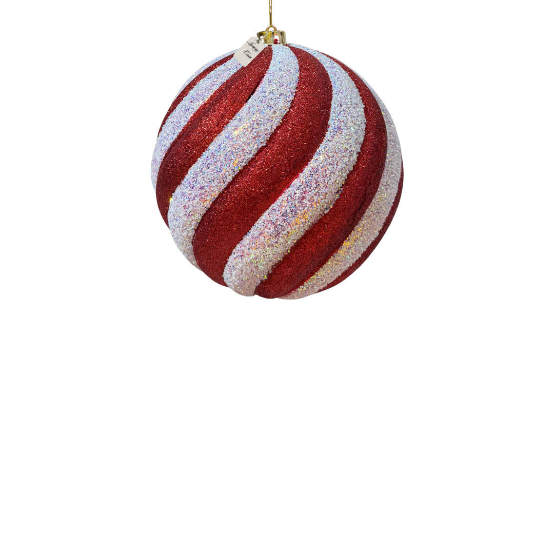 Red & White Swirl Christmas Baubles Luxury Casa