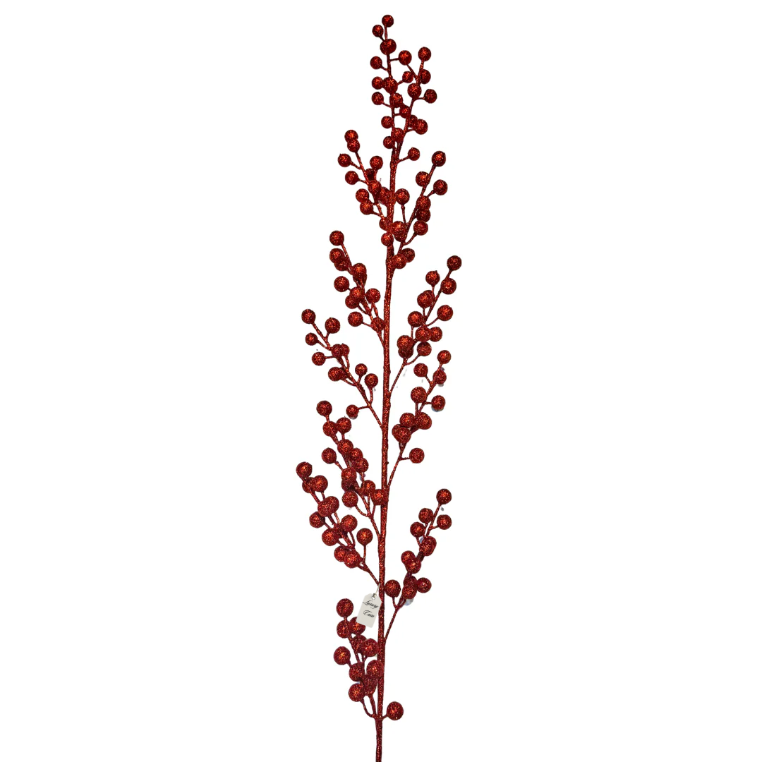 Christmas Long Red Glitter Berry Stem Decoration Luxury Casa