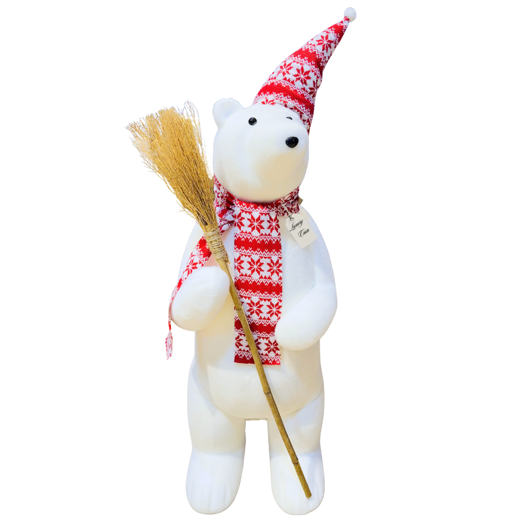 Bear Figurine with Hat, Scarf & Broom Luxury Casa