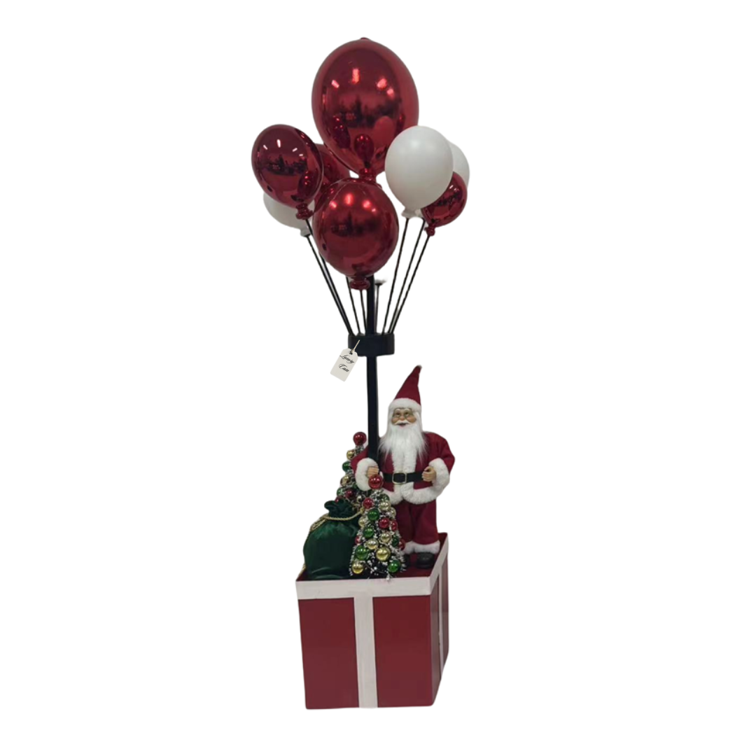 Santa Claus with Balloons on Gift Box Christmas Decoration Luxury Casa