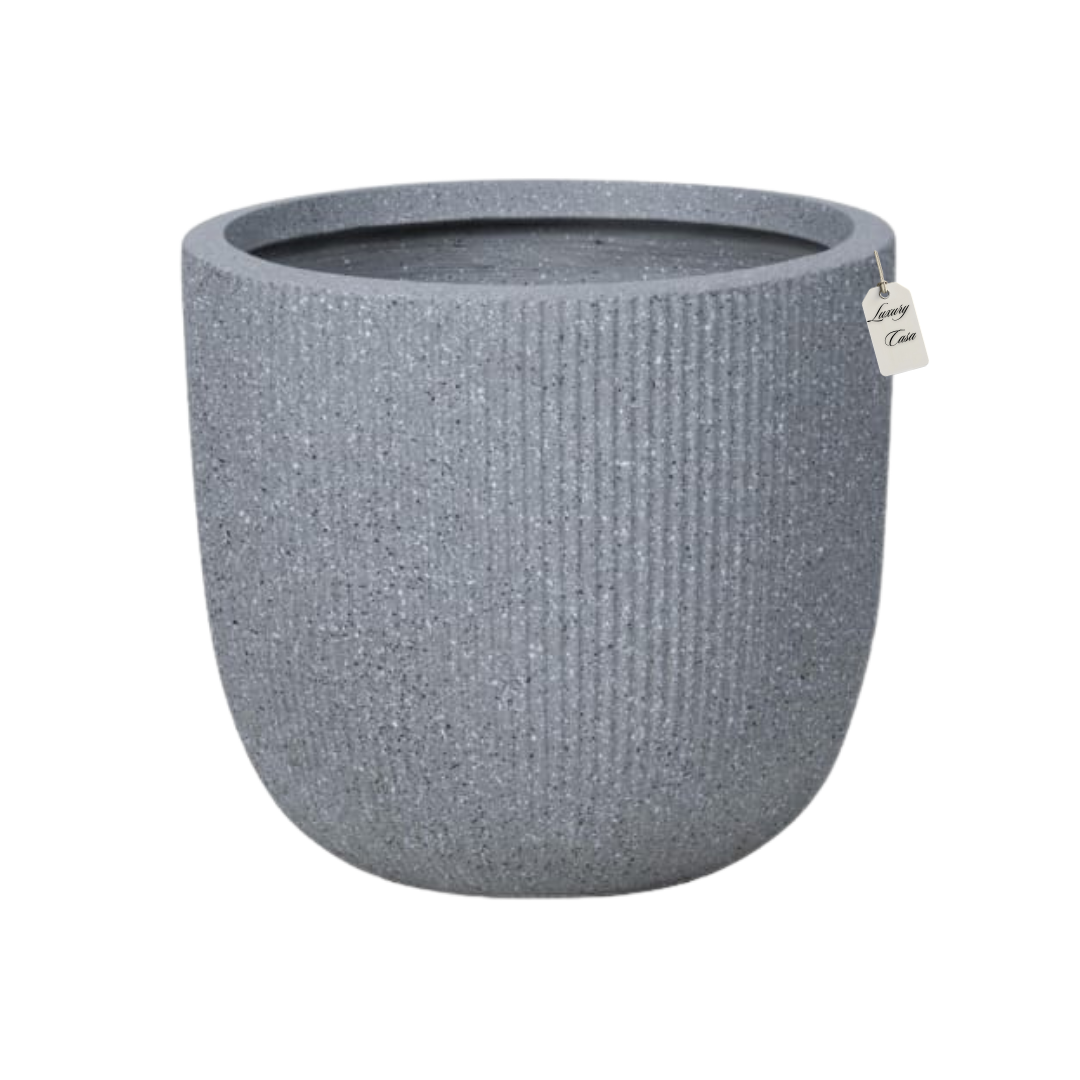 Vertical Ribbed Stone Planter – Modern Decorative Pot - Medium Luxury Casa