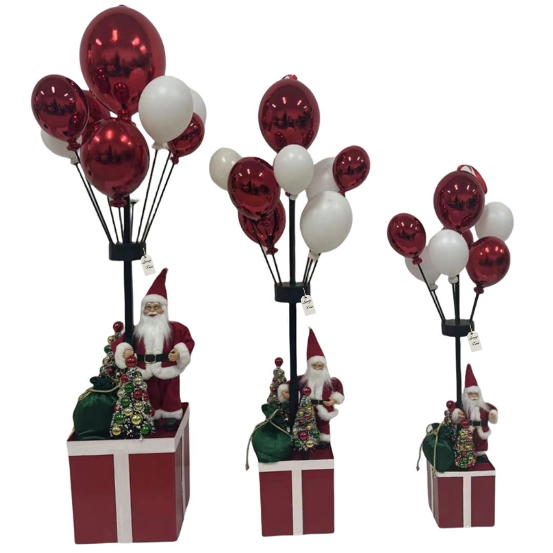 Santa Claus with Balloons on Gift Box Christmas Decoration Luxury Casa