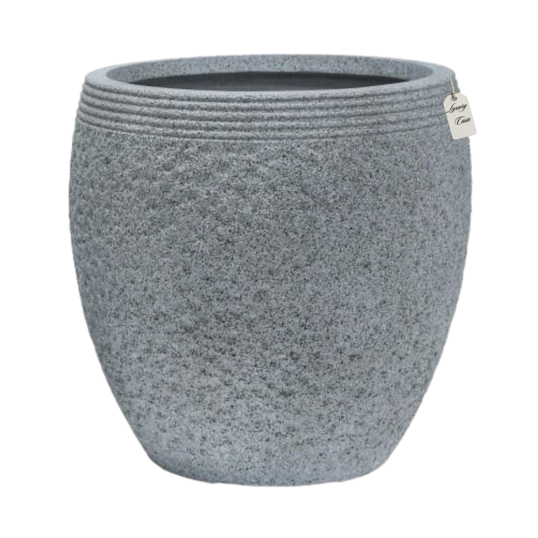 Textured Stone Ribbed Planter – Modern Decorative Pot - Large Luxury Casa