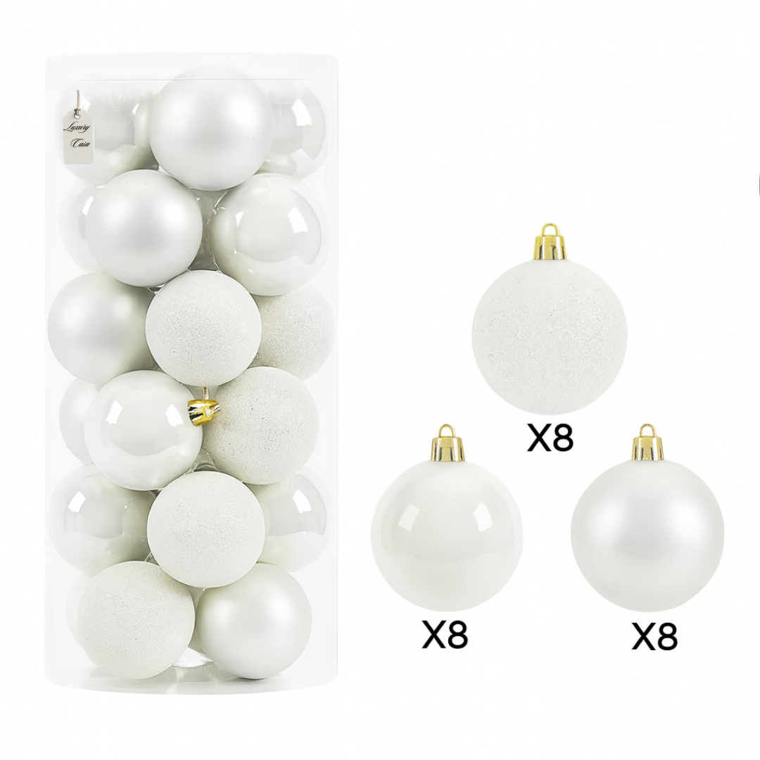 Christmas Baubles Ornaments Set – 24 pcs (6 cm, Glitter, Glossy & Matte Christmas Tree Decorations) Luxury Casa