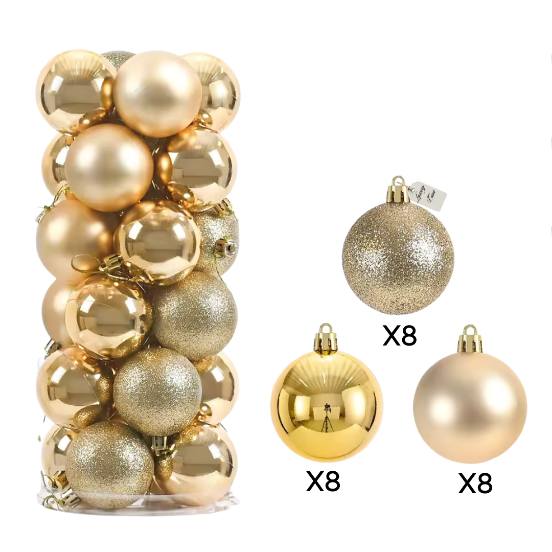 Christmas Baubles Ornaments Set – 24 pcs (6 cm, Glitter, Glossy & Matte Christmas Tree Decorations) Luxury Casa