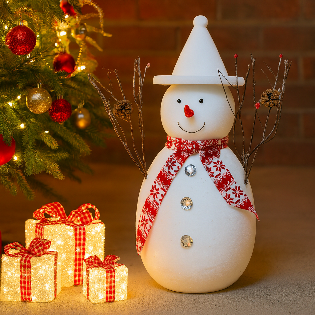 Snowman Decoration with Scarf and Pinecone Branch Arms Luxury Casa