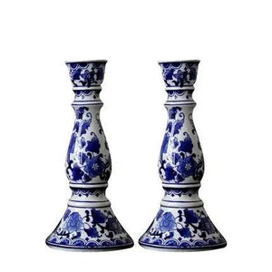 Set of 3 anttique blue & white candle holder