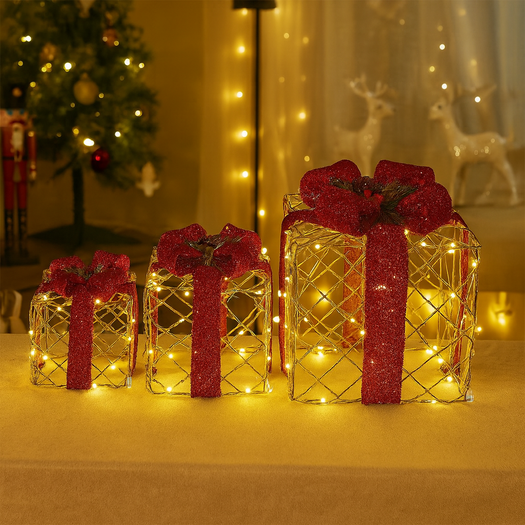 Red Bow LED Gift Box Set Luxury Casa